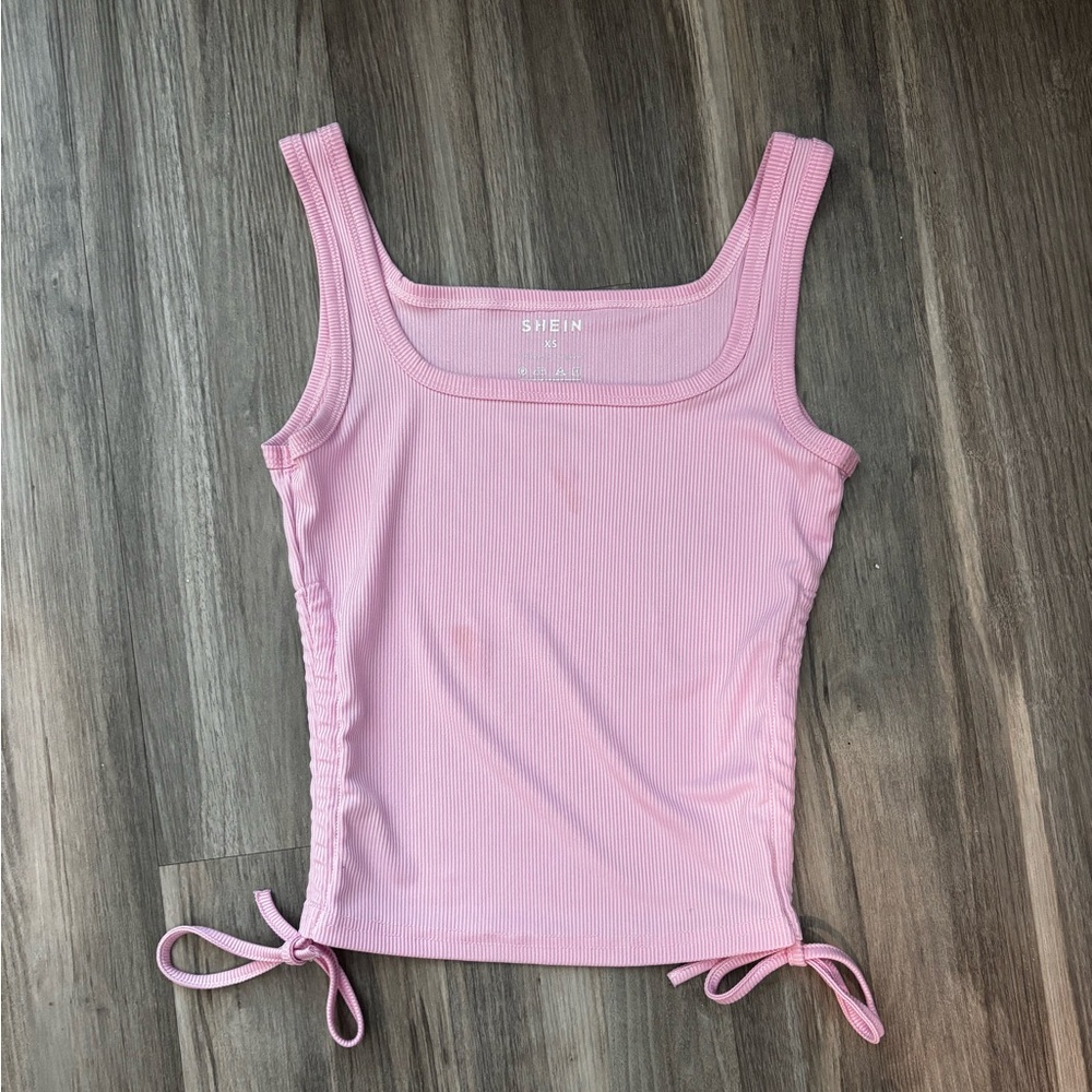 SHEIN Pink Fitted Crop Tank Top with Tie Front